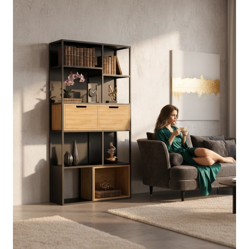 REGAŁ NA KSIĄŻKI METALOWE DREWNO LITE DĄB JESION OLCHA RNK-173